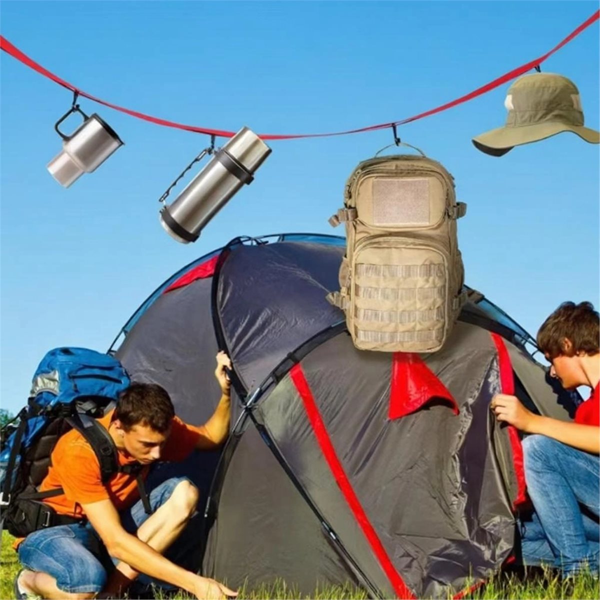 Sports Equipment Drying Rack - (WSFS) ราวแขวนอุปกรณ์ฮอกกี้ ที่แขวนอุปกรณ์ฮอกกี้พร้อมตะขอ 5 อัน อุปกรณ์เสริมสำหรับแคมป์ปิ้ง